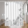 1pc black and white butterfly and flower pattern shower curtain, polyester fabric, machine washable, suitable for bathroom