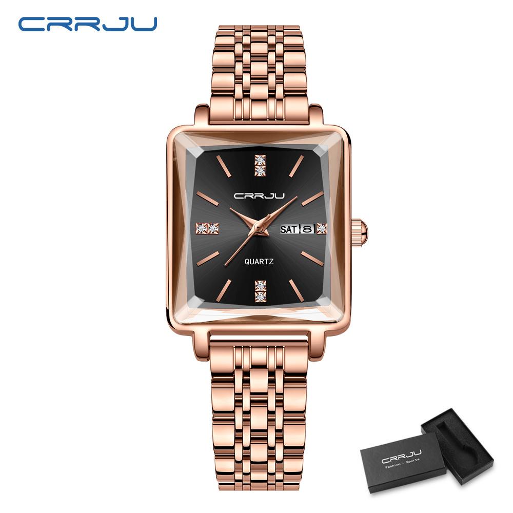 CRRJU Women Watches Creative Steel Dress Bracelet Wristwatches Ladies Square Waterproof Female Watch