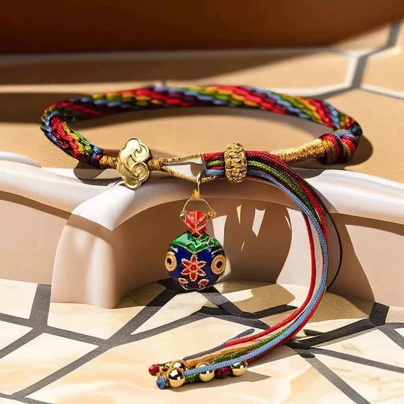 

Тибетский браслет ручной работы, цветная веревка, цепочка на руку, пятисторонний браслет Бога богатства, регулируемый тянущийся трос, ювелирный подарок