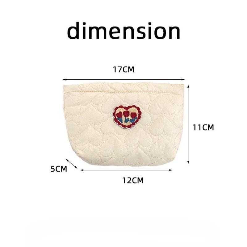 Ins Embroideried Small Cosmetic Bag Pouch Quilted Cotton Love Makeup Bag Travel Organizer Clutch Bag Women Sanitary Pad Pouch