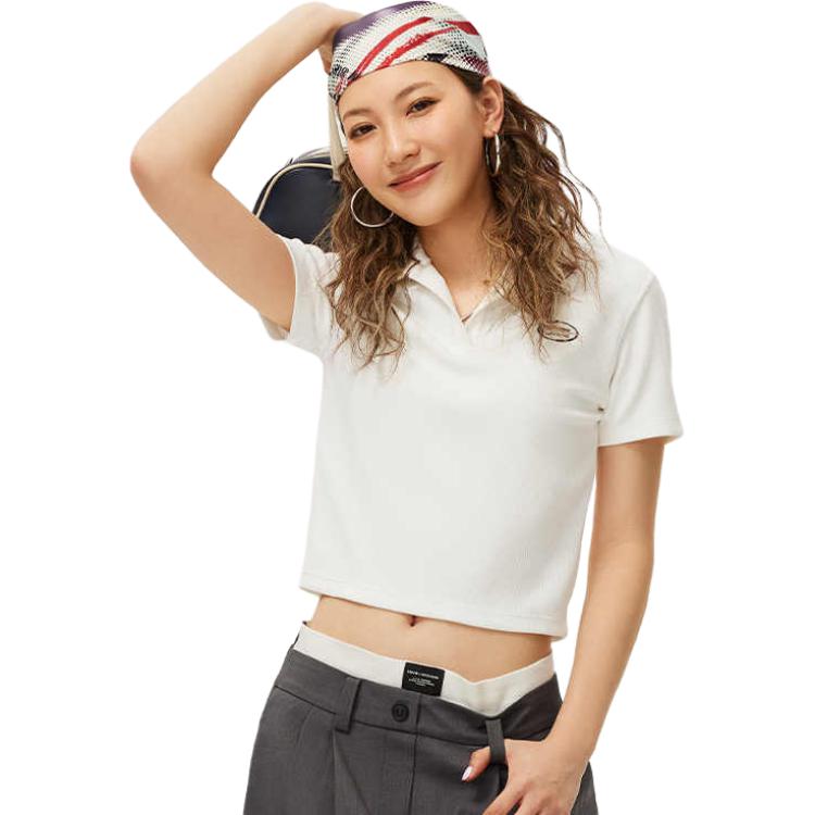 Li Ning Sports Lifestyle Series Casual Polo Shirt Women Tops Off-White APLU088-1