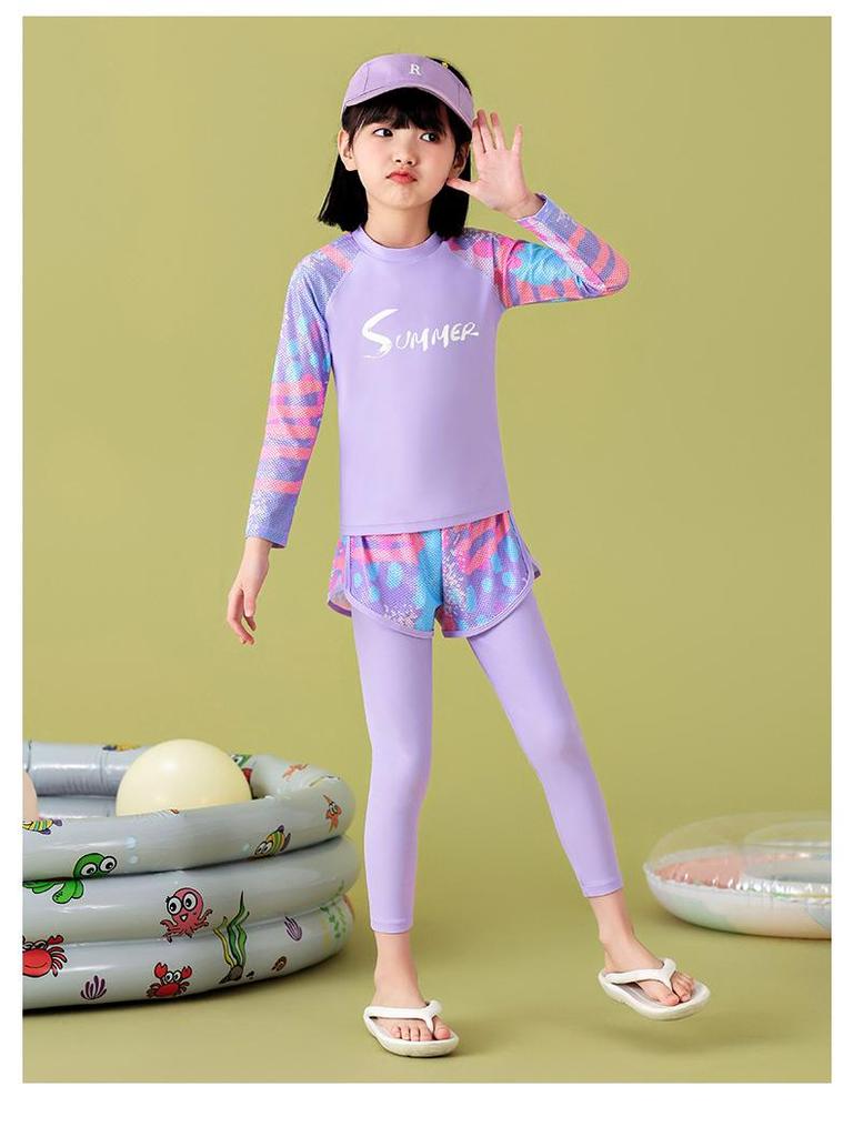 Maillot de bain pour fille à manches longues et pantalon - Protection solaire d'été, Tailles S/M/L