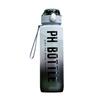 1000ML Spor Su Şişesi Pipetli Sızdırmaz Zaman İşaretlemeli Sıcaklığa Dayanıklı BPA İçermeyen Degrade Su Bardağı Fitness Ofis Okul Yoga için