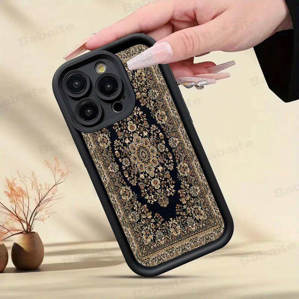 Persian Carpet Floral Art Phone Case For IPhone 17 16 15 14 Plus 13 12 11 Pro Max Air Soft Silicone Cover