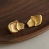 Original Niche Ancient Method Minimalist Natural Ginkgo Biloba Stud Earrings Brushed Process High-end Earrings Light Luxury Daily Earrings