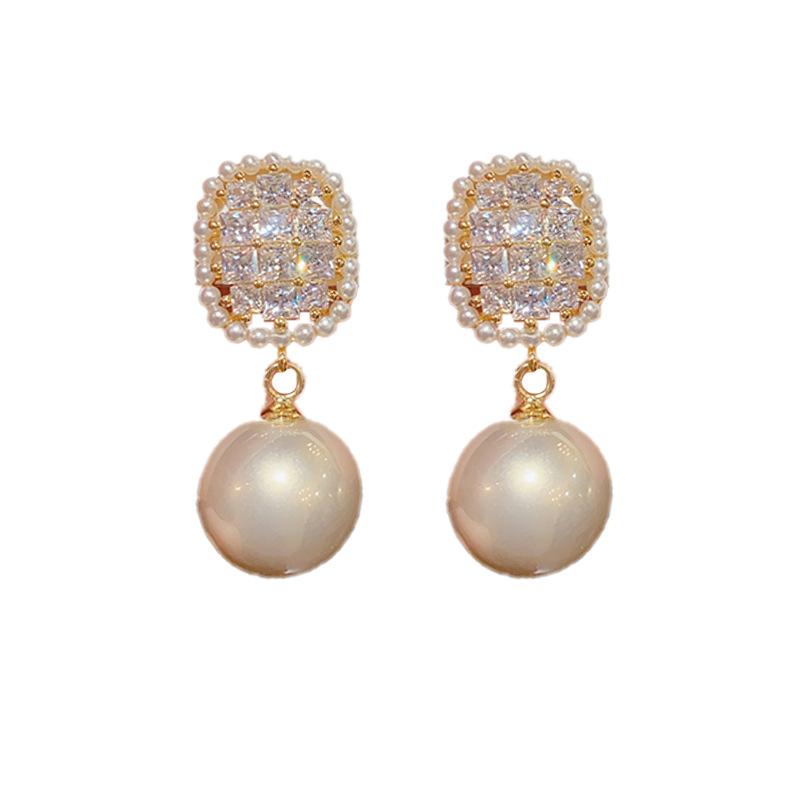 Fashion Delicate Korean Style Zircon Pearl Drop Earrings For Women