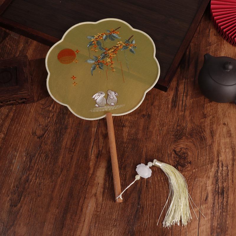 Chinese Double-Sided Embroidered Round Fan for Hanfu or Qipao Dance Performances