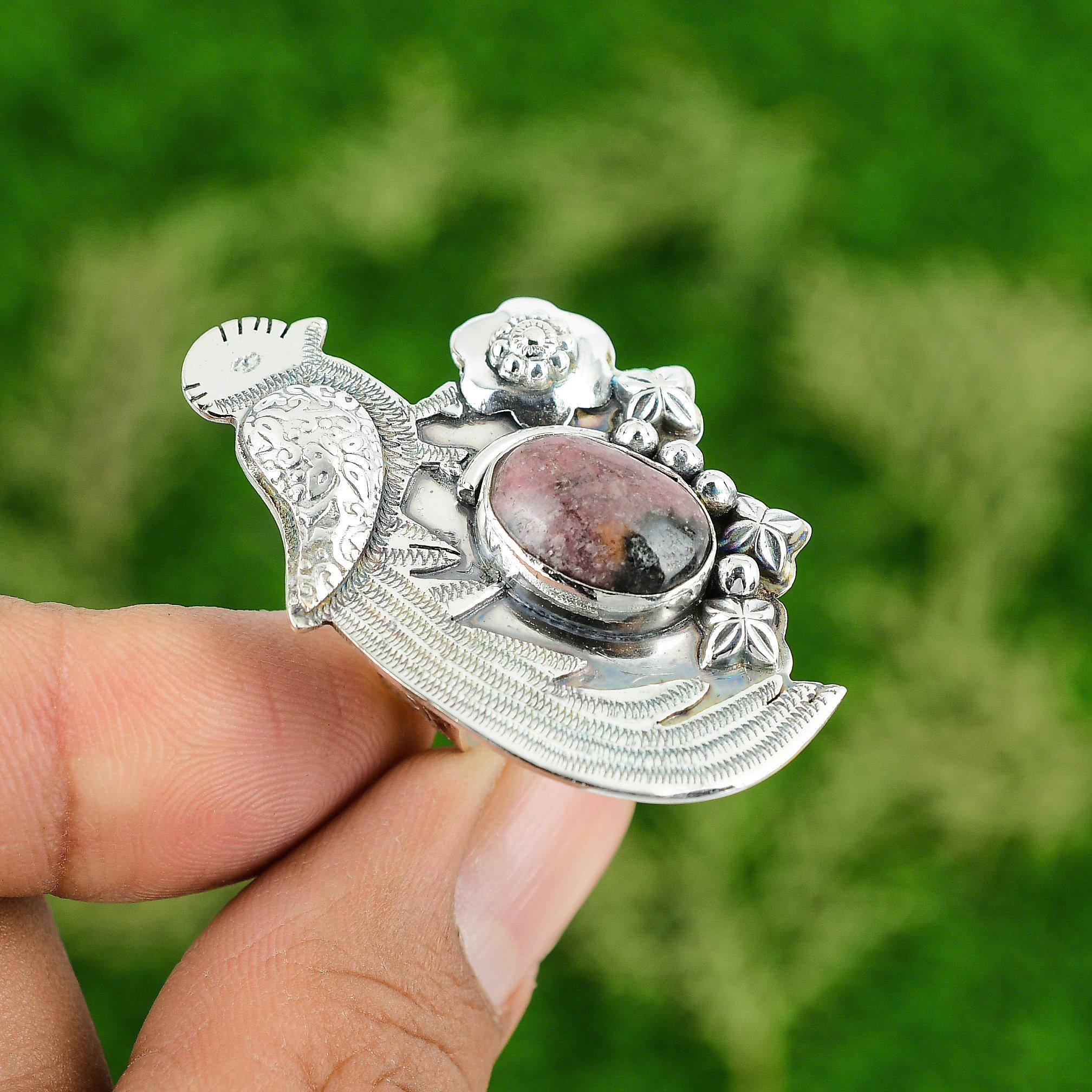 

Натуральный камень родонит серебро 925 пробы кольцо-обещание птица регулируемое для девочек Adjustable