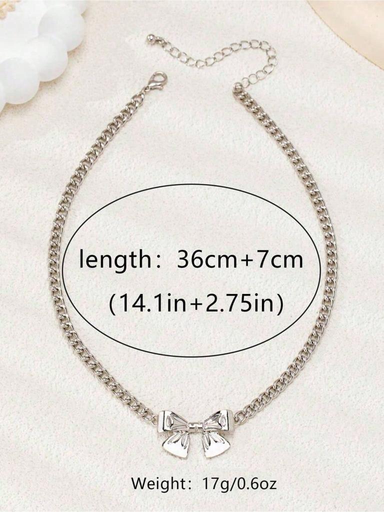 1pc Fashionable Chain With Bowknot Pendant Necklace, Fresh And Cute Elegant Design Suitable For Women's Daily Wear, Parties And Dates, Great Gift