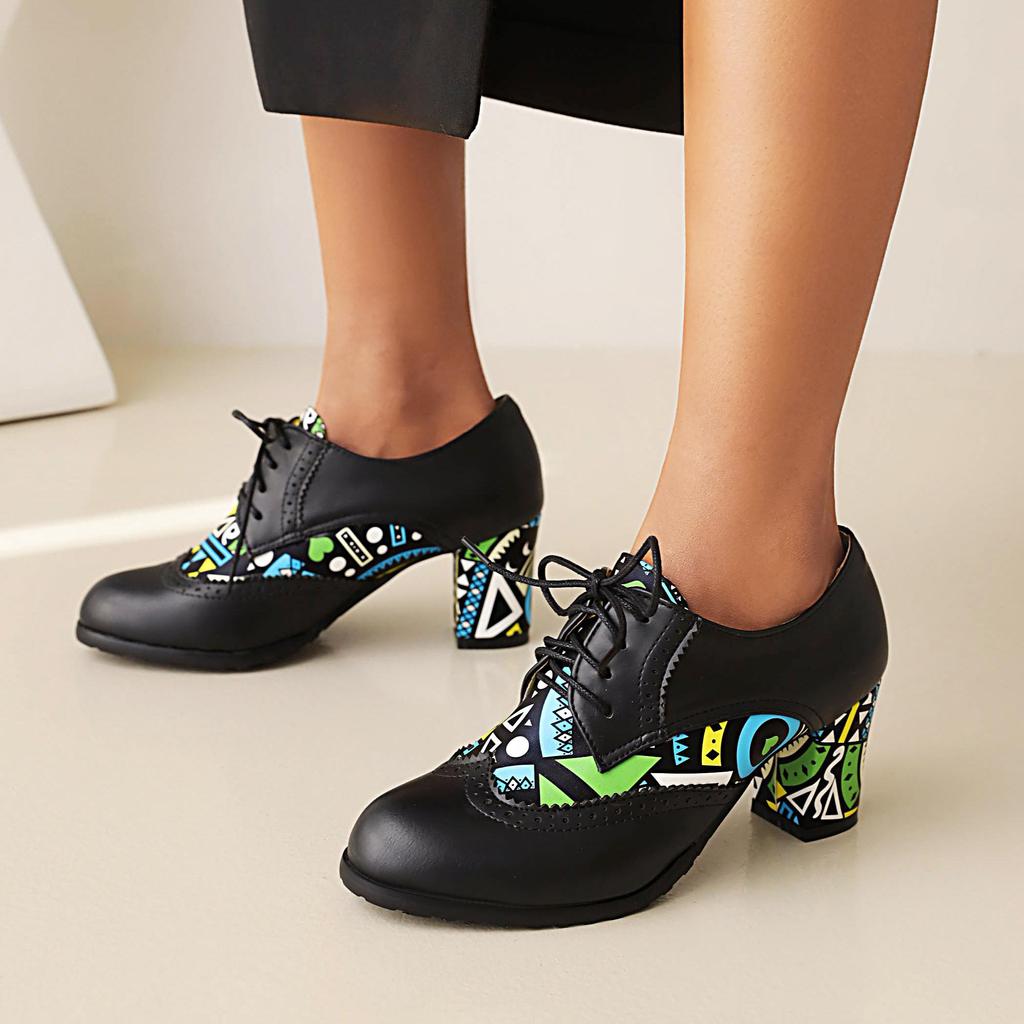 Q/Dámské samostatné boty na vysokém podpatku, módní blokování barev, tlusté podpatky, velké velikosti a nízké boty