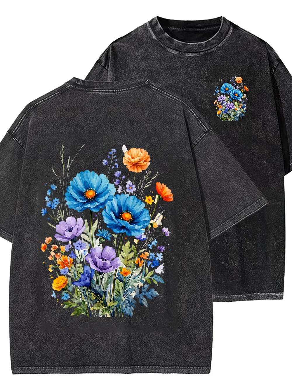 Flower Summer Womens Doublesided Tshirt Top Round Neck Plus Size Casual Short Sleeved Street Womens Tshirts S