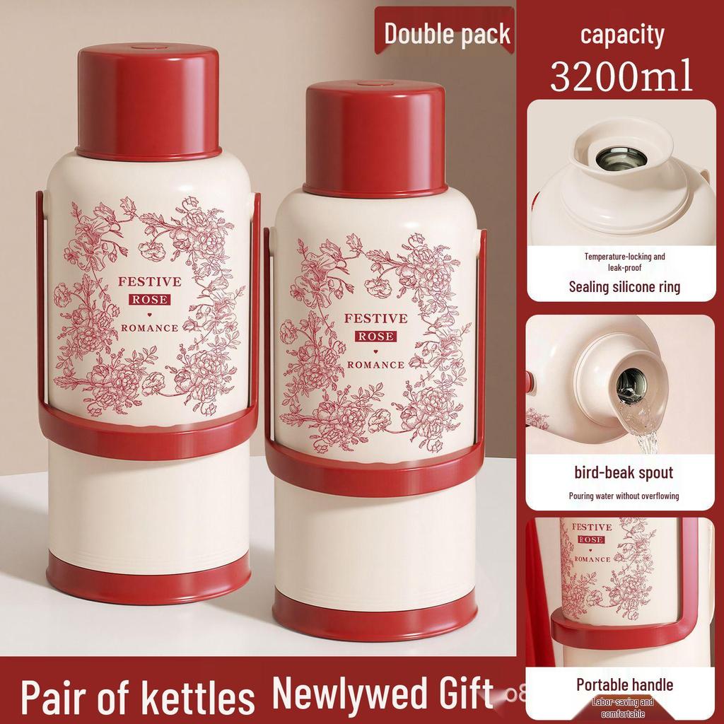 Vintage Red Thermos - Large Capacity, Bridal Dowry Hot Water Kettle