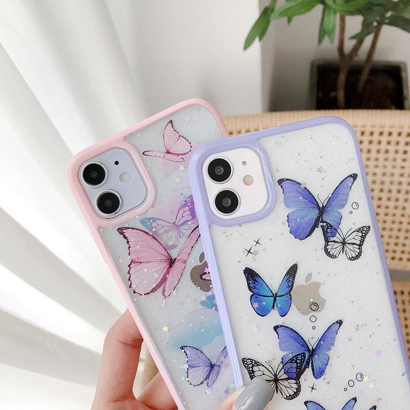 Koupit Cute Laser Purple Butterfly Phone Case For Iphone 12 Pro 12 Mini 11 12 Pro Max Se Xr X Xs Max 7 8 Plus Glitter Clear Silicone Phone Cover Case