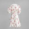 French V-neck Puff Sleeve Summer Dress with Waist-Tightening Print and Ruffle Details for 2025
