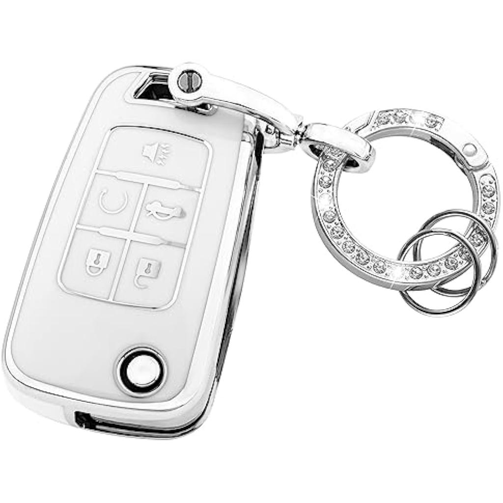 For Chevy Key Fob Cover with Keychain,Premium TPU Full Protection Key Case Shell for Equinox Camaro Cruze Malibu Impala Spark Sonic GMC