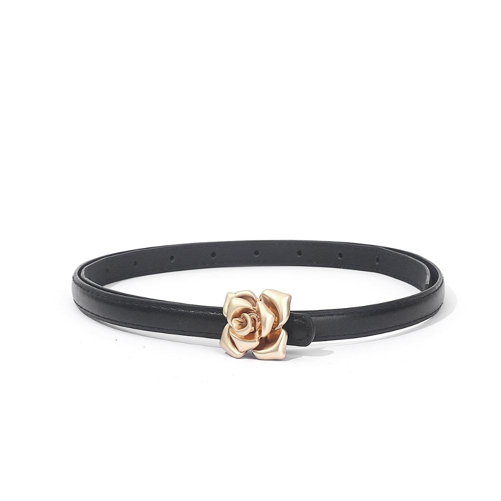 Fashion Rose Design Leather Belt PU Luxury Design Pin Buckle Waistband Versatile Trendy Thin Belt for Women