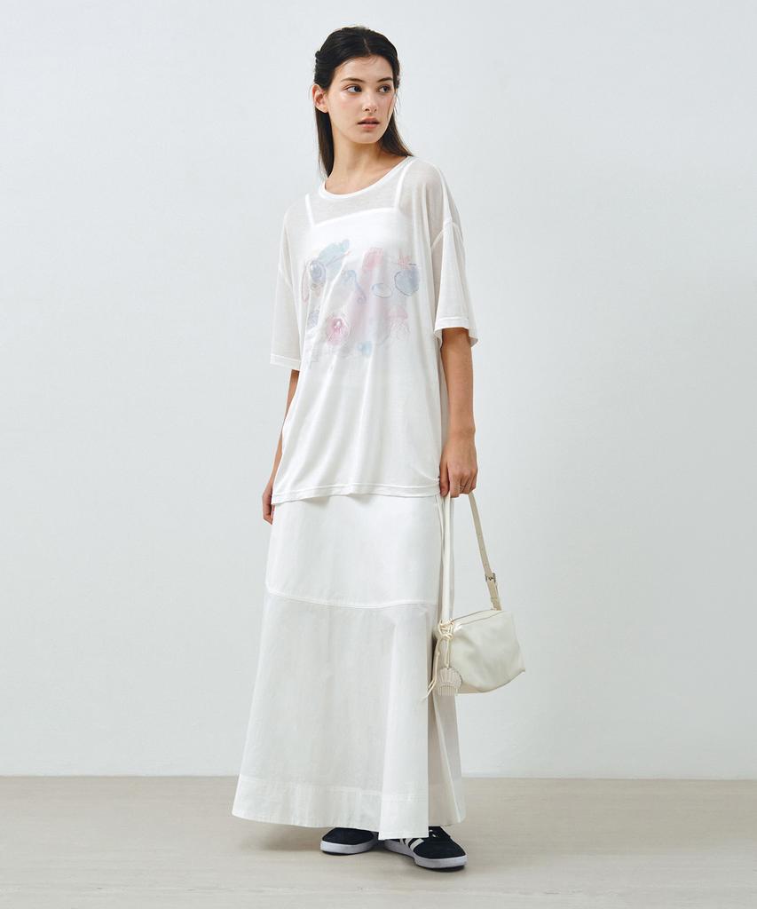 MONGDOL Marine Graphic See-Through Loose Fit T-Shirt White Mdts096White
