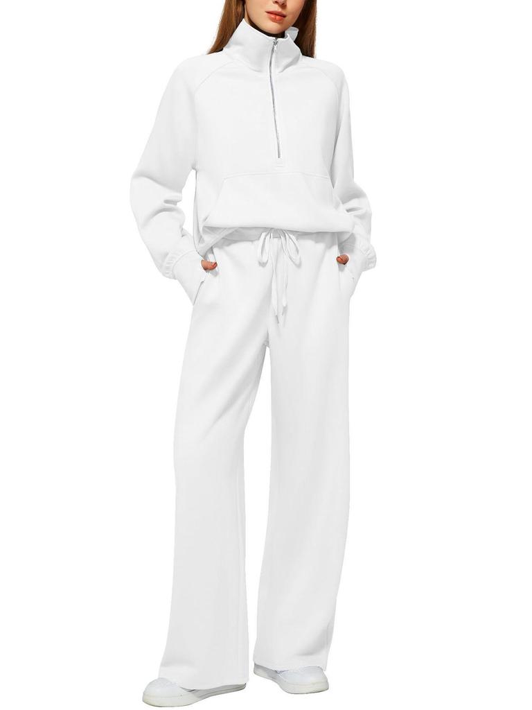 2025 Oversized Half-Zip Sweatshirt & Wide-Leg Sweatpants Women's Two-Piece Casual Set