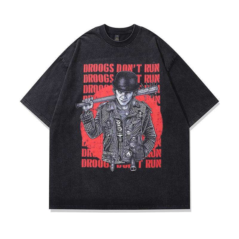 American High Street Old Washing Spoof Direct Injection Printing Short-Sleeved T-Shirt Men'S Oversize Trendy Ins Top