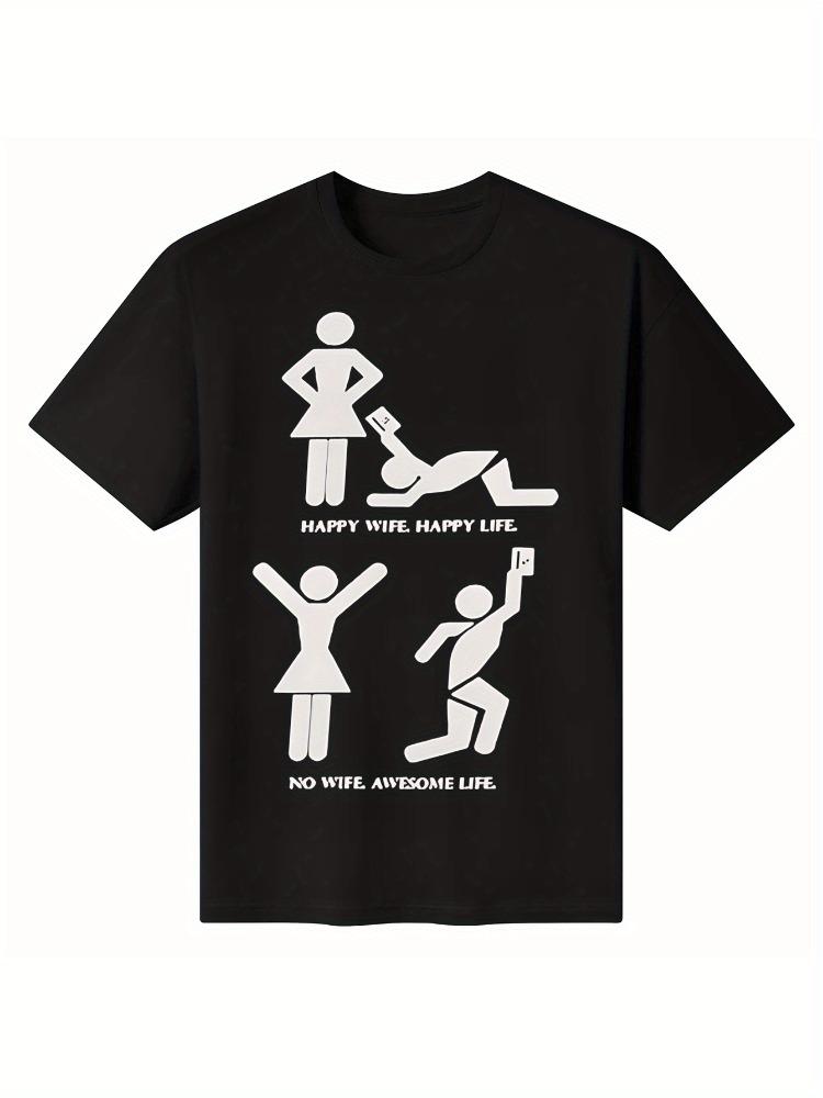 

Happy Wife Beautiful Life Pattern TShirt Womens Casual TShirt Sarcastic Humor Apparel Fun Design Daily Wear Shirt Couple Gift S