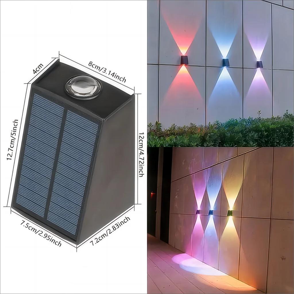1 buc. Lampă solară de perete de exterior pentru decorare pentru grădină. Lumină de atmosferă, vilă, grădină, lampă de perete impermeabilă în sus și în jos