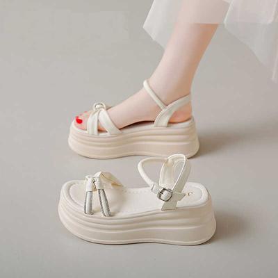 Platform Sandals Women's Summer 2024 New Fashion Rhinestone Muffin Shoes with Skirts Versatile Roman Shoes To Increase the Height of Small People