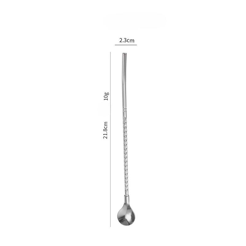 Long Twisted Straw Spoon Portable Stainless Steel Tea Scoop Bent Filter Colored Drinking Cocktail Coffee Stirring Spoons