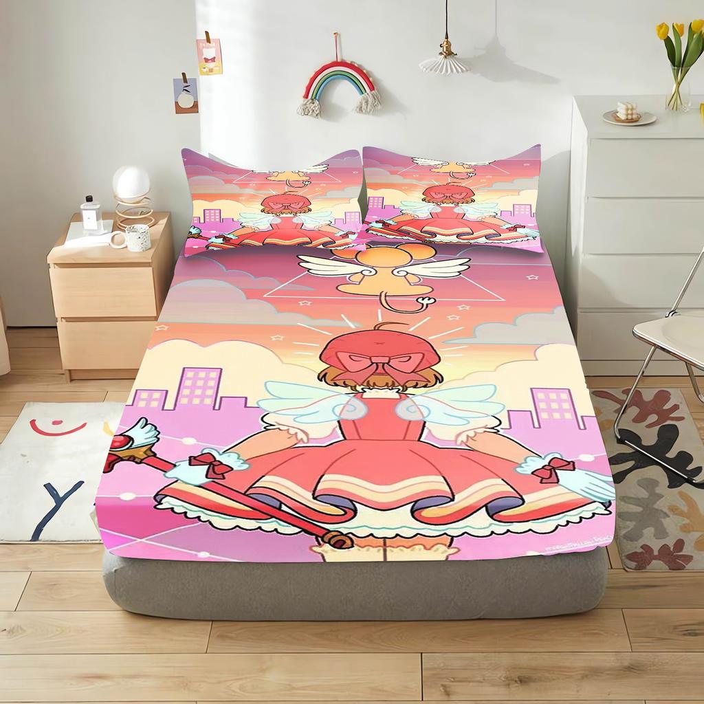 Cardcaptor Sakura Cartoon Fitted Sheet Cover For Teenager, Elastic Bedding, Cute Digital Printing Sheets, Bedding Children