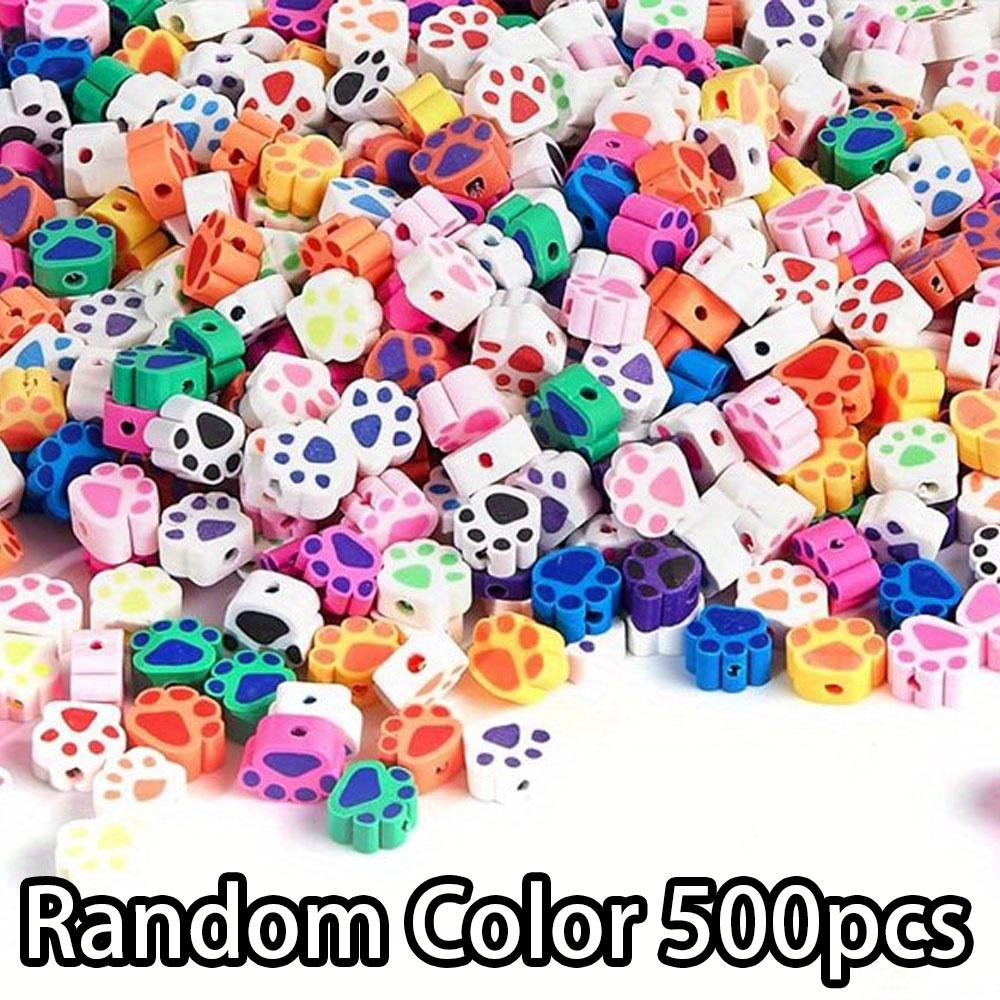 

100/300/500 шт. милых бусин из полимерной глины с отпечатками лапок, используемых для изготовления эластичных веревок для браслетов и ожерелий, поделок своими руками для украшения поделок Random Color 500pcs