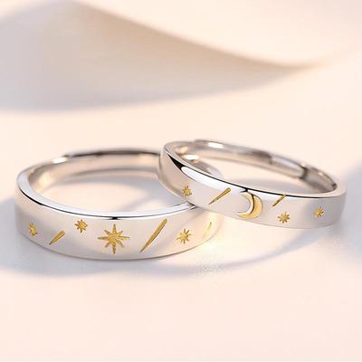 Runxin's Adjustable Sun, Moon & Stars Couple Ring: A Simple, Elegant Gift for Long-Distance Lovers.