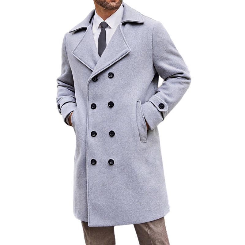 Neuer Herbst/Winter Europäischer & Amerikanischer Herren Zweireihiger Mittellanger Woll-Trenchcoat