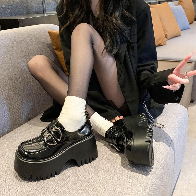 Fashion 8.5cm Women Loafers Shoes Flats Chunky Leather Shoes Woman Spring New 2025 Trend Fashion Casual Goth Cozy Zapatos De Mujer