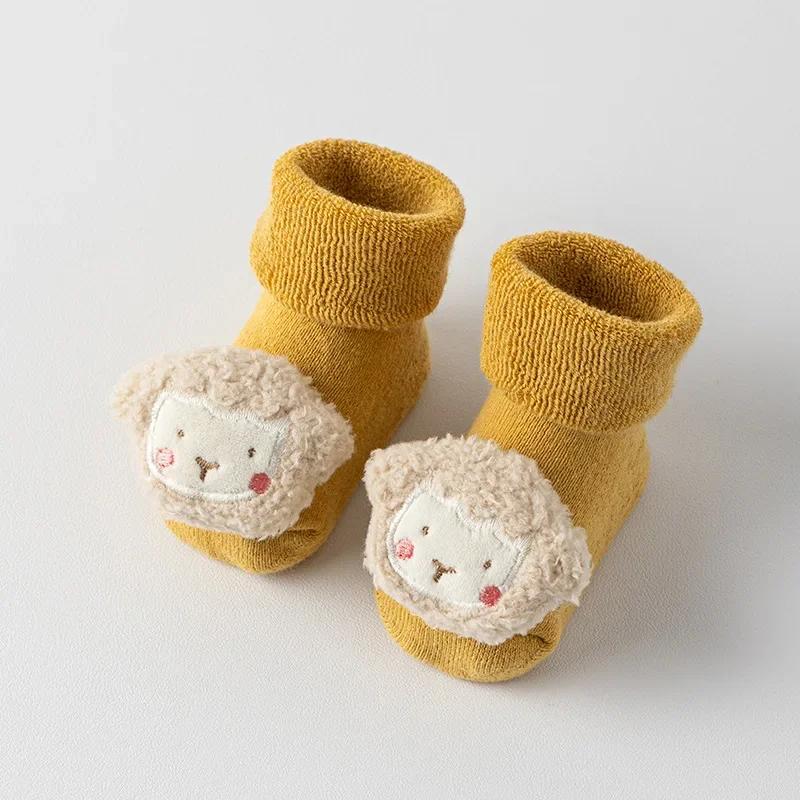 1 Pair Warm Terry Newborn Sock for Boy Girl Sweet Cartoon Animal Calf Sock for Toddler Autumn Winter Indoor Non-slip Floor Sock