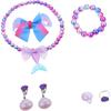 Princess Jewellery Sets for Kids Mermaid Jewelry Set Necklace Bracelet Ear Clip for Travel Play