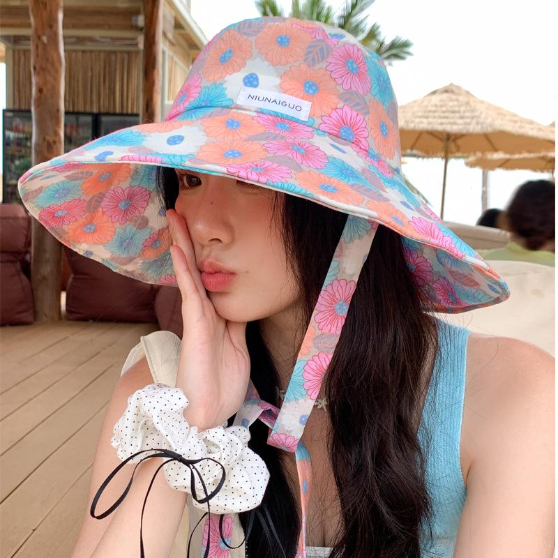 Small fresh flower strap, fisherman's hat, children's summer outing, large brim, sunscreen, and washbasin hat, new model.
