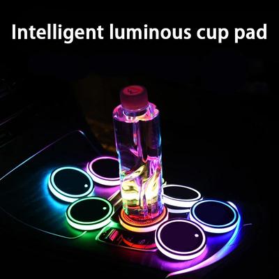 1/2PC Colorful Car Luminous Water Cup Pad LED Car Interior Breathing Night Light Central Control Car Anti-skid Pad Ambient Light