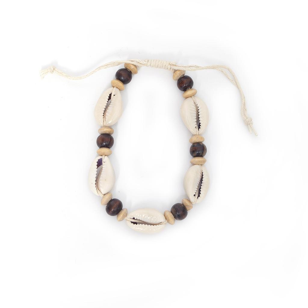 Ins Retro Ethnic Shell Bead Bracelet, Handmade Wood Bead Wrist Jewelry