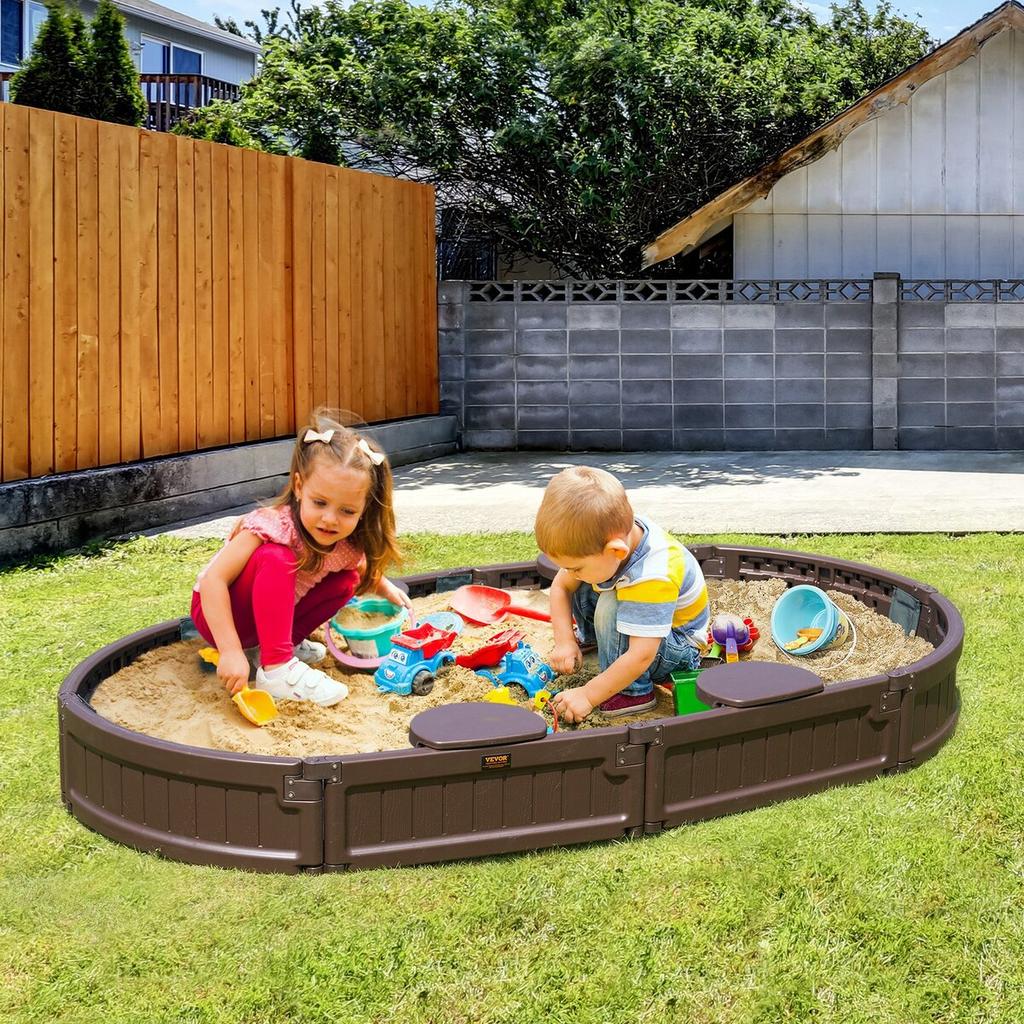 Sandkasten mit Abdeckung Ovaler Sandkasten HDPE Sandkasten Outdoor Hinterhof Alter 3-12