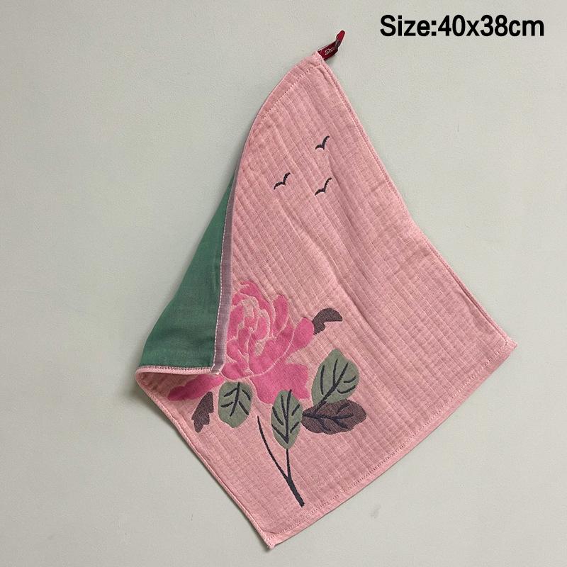 4 Layer 38X40Cm Cotton Yarn Decorative Pure Cotton Dish Cloth Quick Dry Tea Towel Retro Floral Hand Towel Home Restaurant
