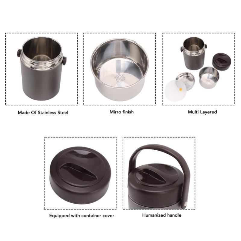 2L Dark Gray Insulated Food Container Multi Layer Stainless Steel Large Capacity Insulation Vacuum Food Jar
