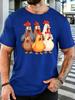 Unisex Colorful Chicken Group Cartoon Graphic Cotton Short Sleeve Tee Crew Neck Soft Male Summer Casual Breathable Street Top