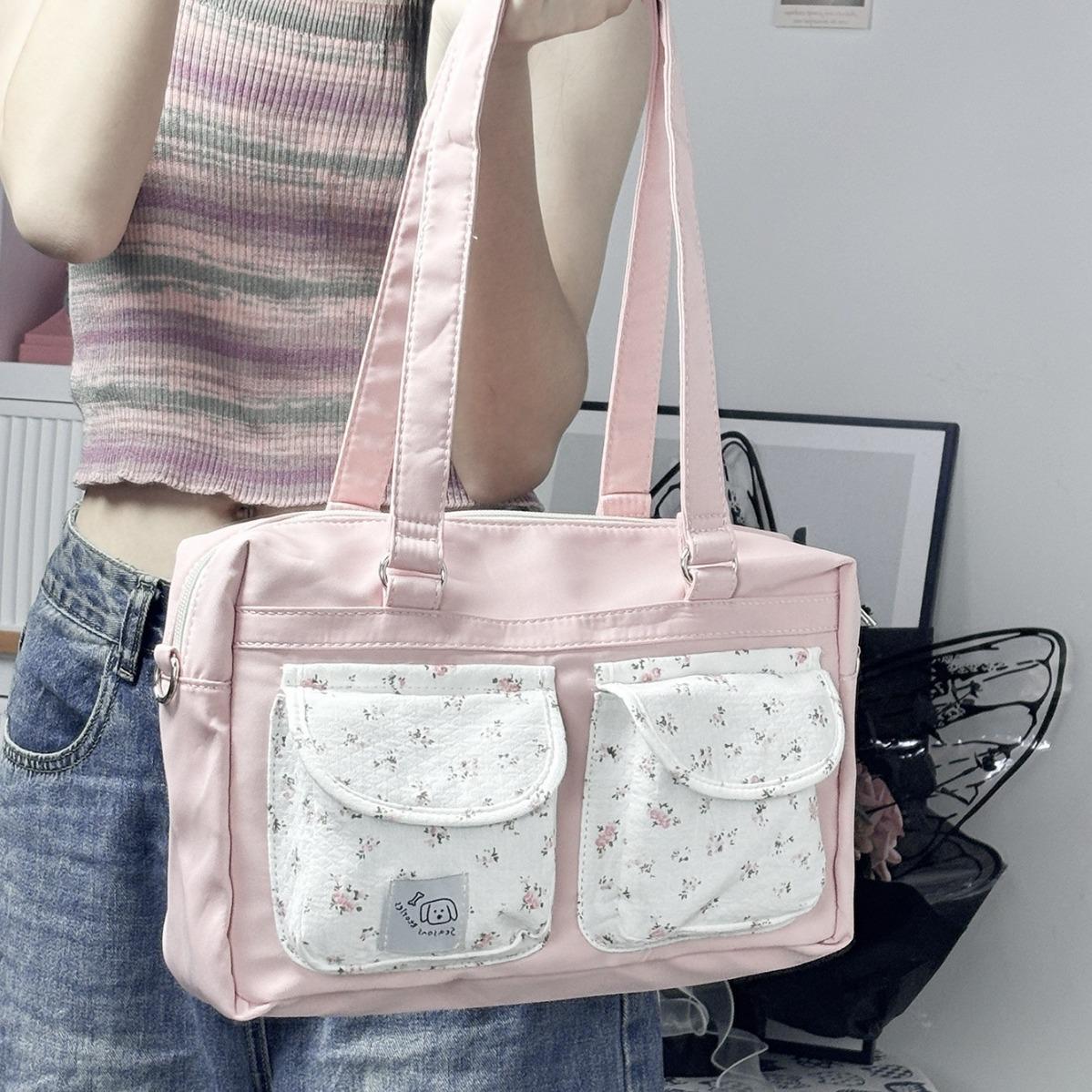 

Розовая цветочная 2025 новая наплечная сумка лето большая вместимость на выход универсальный тренд милая сумка-тоут для поездок на работу розовый