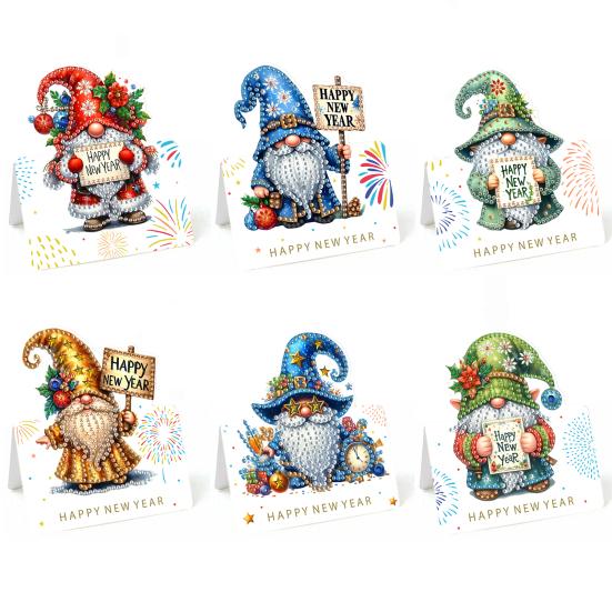 6 Pcs DIY Rhinestone Painting Birthday Gnome Greeting Card Kit 5D Rhinestone Art Birthday Cards for Adults Kids Anniversary Holiday Gifts