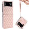 Premium Leather Z Flip 4 Case with Hand Strap and Card Slot for Samsung Galaxy Z Flip 4, Pink