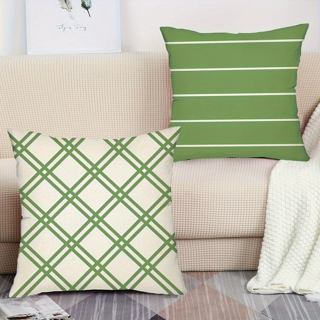 Home room decoration pillowcase floral green plaid striped pattern design living room sofa cushion cover 45x45cm