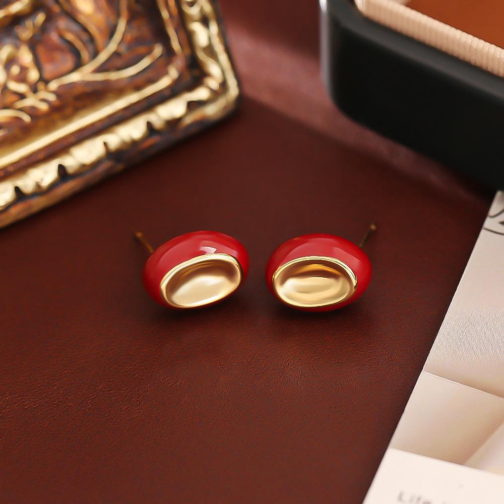 Ming Teng Красные эмалированные серьги-гвоздики из серебра S925 в виде бобов любви