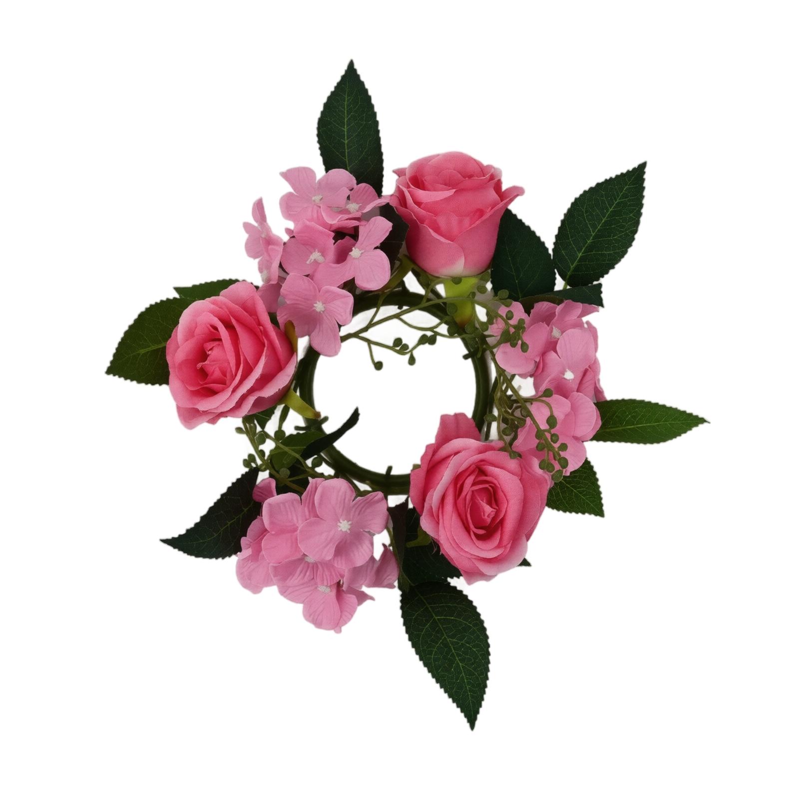 

Artificial Rose and Hydrangea Candle Holder Floral Wreath for Home Decoration Table Centerpiece Wedding Party Decoration One Size