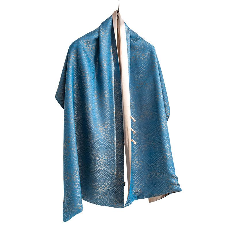 New Chinese Style Double Layer Silk Scarf Cheongsam with Shawl and Buckle Mulberry Silk Scarf for Mother