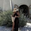 Women's Wide Brim Straw Hat with Ribbon for Beach Vacation and Sun Protection