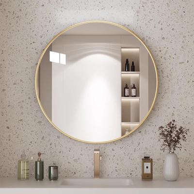 Runder, wandmontierter Badezimmerspiegel mit einem bruchsicheren Aluminiumrahmen, perfekt für Badezimmer, Schminkspiegel und Eingangsbereiche. 70cm Durchmesser, gold.